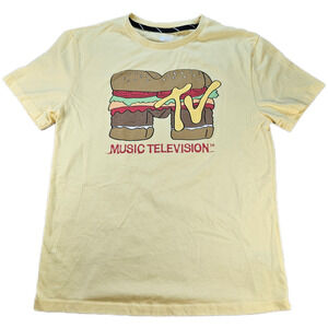 MTV T-Shirt Youth Yellow XL Burger Sandwich Graphic Crew Neck Tee
